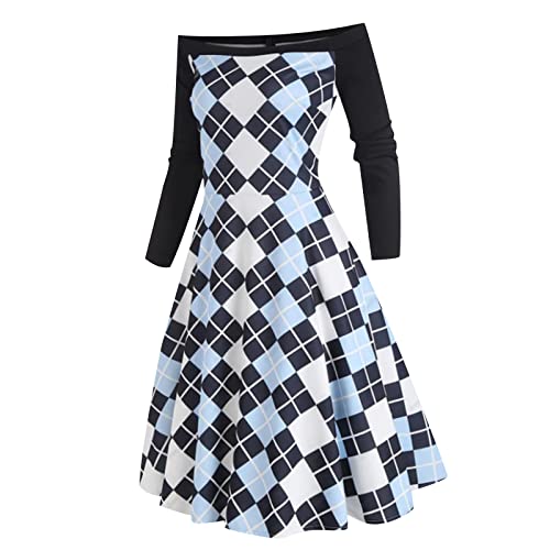 Robe d'été décontractée chic imprimé carreaux manches longues - 3
