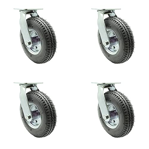 8 Inch Swivel Pneumatic Casters Set of 4 - Gray Rubber Wheels - Includes 4 Swivel with 2 Bolt on Swivel Locks - Heavy Duty Casters - 1,200 lbs. Total Capacity - Service Caster Brand