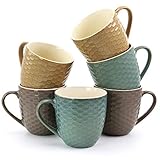 Elama HoneySuckle 6 Piece Embossed Stoneware 15 Ounce Coffee and Tea Mug Set in Assorted Colors