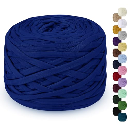 LEREATI Fil pour Crochet 285g 100m Tshirt Yarn Fil Polyester pour Sac au Crochet, Coton à Tricoter pour Sac, Panier, Bricolage, Tapis, Couverture (Bleu Roi)