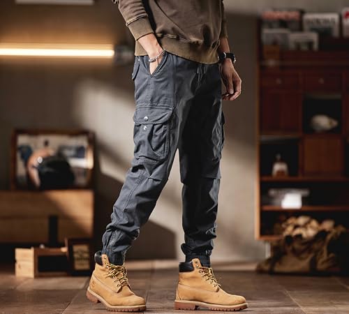 Men's Multi-Pocket Leg Fork Zipper Mid Waist Cord Design with Zipper Studded Button Mountaineering Casual Pants3