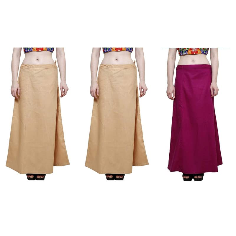 Feather Touch Poplin Women's Cotton Regular Fit Petticoat/Inskirt for Sarees Multicolor | P_3CB_Beg D-Skin MAG