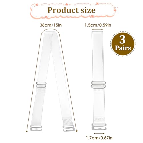3 Pairs Elastic Invisible Clear Bra Straps for Women, 15 Mm Non-Slip Adjustable Thin TPU Transparent Bra Shoulder Straps Replacement for Women Girls Strapless Bras2