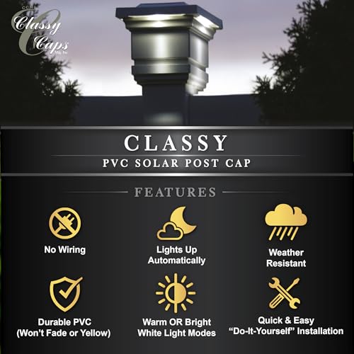 Classy Caps 4x4 Classy Solar Post Cap - White Vinyl (PVC) - Fits 4"x4" Deck & Fence Posts - Selectable Warm/Cool Light Color Modes - Mod. #SL074W by Classy Caps - Used condition - Image 7