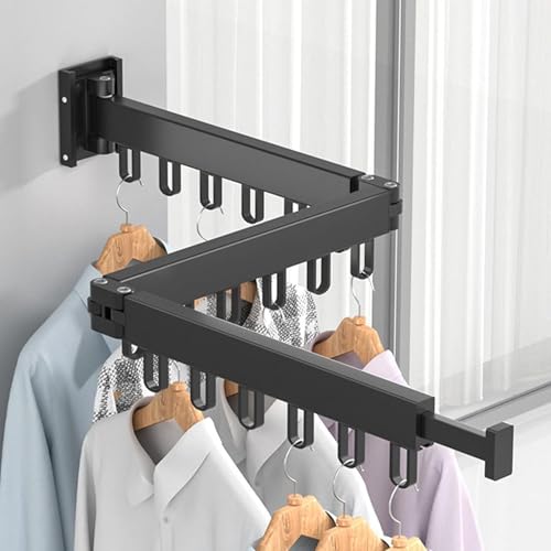 Tendedero plegable para interiores, tendedero telescópico montado en la pared, aluminio espacial, estante de secado portátil para uso en interiores y exteriores