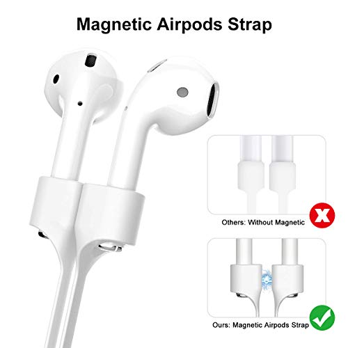 [2 Pack] Beeyoka Magnetic Strap For Airpods Silicone Anti-Lost Strap With Strong Magnetic Adsorption Connector Sports Neck Around Cord Strap For Airpods 2/1 (Black+White) #TOP1