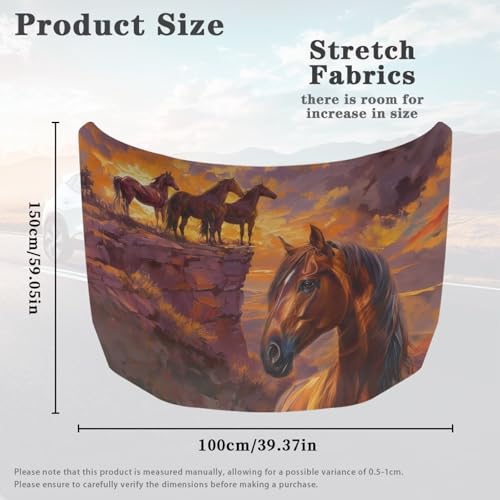 Image of Car Hood Cover for Compact Sedans SUV Trucks, 59x39 Inches Stretchable Horse Print Auto Hood Wraps Vehicles Banner Automotive Exterior Accessories