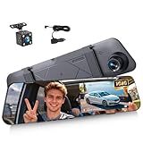 4.5 Inch Mirror Dash Cam Backup Camera 1080P Front and Rear View Mirror Camera for Cars Dual Lens Cam Loop...