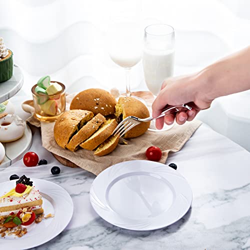 Noccur 100Pcs White Plastic Plates-6.6Inch Disposable Salad/Dessert Plates-Premium Dessert Plates Disposable-Appetizer Plastic Plates - Plastic Cake Plates Suitable For All Parties #TOP5