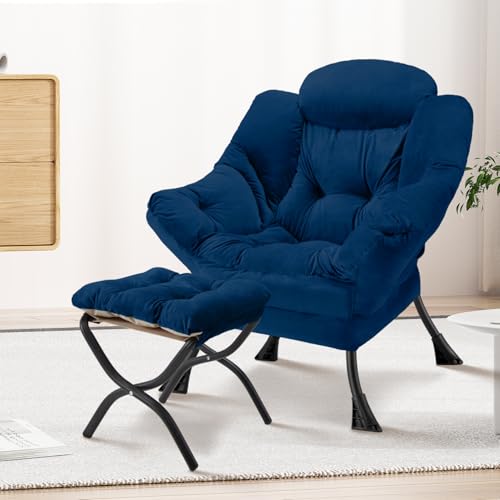 Congermom Lazy Chair with Folding Ottoman Modern Large Accent Chair,Contemporary Lounge Leisure Sofa Chair with Armrests Upholstered Sofa Armchair Reading Chair for Bedroom,Dorm & Office(Navy-f) Congermom Lazy Chair with Folding Ottoman Modern Large Accent Chair,Contemporary Lounge Leisure Sofa Chair with Armrests Upholstered Sofa Armchair Reading Chair for Bedroom,Dorm & Office(Navy-f)