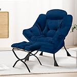 Congermom Lazy Chair with Folding Ottoman Modern Large Accent Chair,Contemporary Lounge Leisure Sofa Chair with Armrests Upholstered Sofa Armchair Reading Chair for Bedroom,Dorm & Office(Navy-f) - Image 2