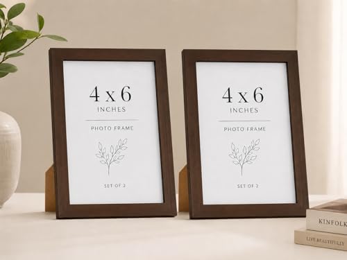 Image of 4x6 Inch Photo Frame Set of 2 - Acrylic Front Table Top Photo Frames with Stand, Dual Orientation Portrait & Landscape Display for Home Office Decor (Brown)