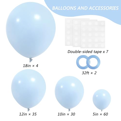 Image of RUBFAC Blue Balloons 129pcs, Pastel Light Blue Balloon Different Sizes 18 12 10 5 Inch for Garland Arch Kit, Gender Reveal Baby Shower Birthday Wedding Easter Party Decoration