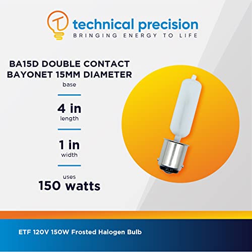 Technical Precision Etf 120V 150W Halogen Bulb - Replacement For Eiko Q150Dc-120V Light Bulb Ba15D T4 Dc Bayonet Base - Frosted - 3000K Warm White - 1 Pack #TOP5