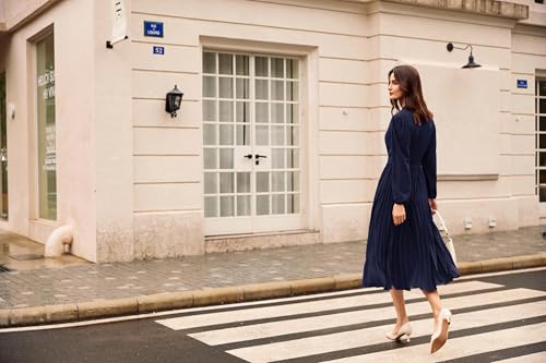 Image of GRACE KARIN Womens 2025 Fall Long Sleeve Dress, Casual V Neck Pleated A Line Flowy Midi Dresses