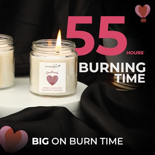 Image of Aromahpure Valentines Scented Candles Gift Set for Girlfriend & Boyfriend | I Love You (Rose) & Soulmate (Lavender) Fragrances | Burns Upto 50hrs Soy Wax Candle Jar | Candles for Home Decor