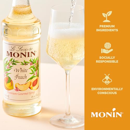 Image of Monin - White Peach Syrup, Juicy Ripe Peach Flavor, Perfect for Cocktails, Mocktails, Iced Teas, & Smoothies, Gluten-Free, Non-GMO (1 Liter, 2-Pack)