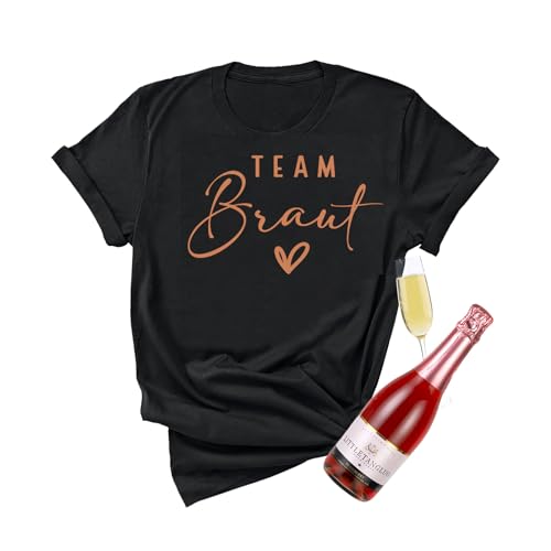 JGA T Shirt Team Braut Tshirt Frauen Junggesellenabschied T-Shirt Brautjungfer Tshirt (DE/NL/SE/PL Alphanumerisch M Regular Regular Schwarz Team Braut)