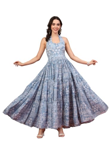 Image of COTLAND Fashions Breathable Cotton Printed A-Line Midi Dress for Women