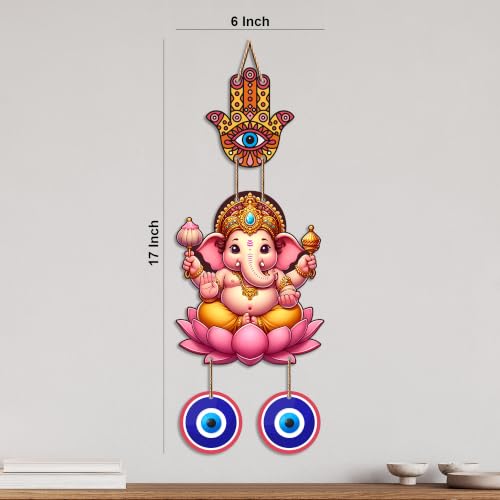 Image of Artvibes Vinayaka Evil Eye Nazar Battu Hanging for Main Door Decor | Sacred Ganesha Wall Art for Home Entrance Living Room Office | Vastu Good Fortune Positive Energy Gift (WH 8564N)