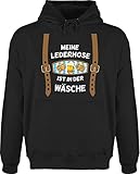 Hoodie Herren Pullover Männer - Kompatibel mit Oktoberfest Trachtenshirt Herren - Meine Lederhose ist in der Wäsche Brezeln - L - Schwarz - Mein Lederhosen bayerischer noch Volksfest - JH001