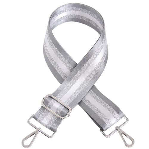 Stripes 5cm Wide Shoulder Bag Strap Replacement Belt Adjustable Handbag Strap Crossbody Bag Strap Luggage Accessories (Silver&Grey)