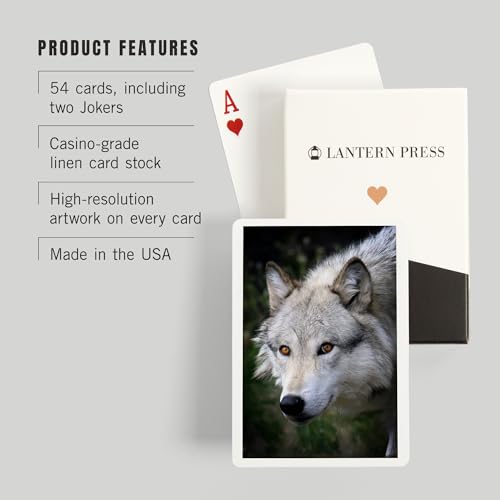 Lantern Press Wolf Face, 52 naipes póker para adultos miniatura 3