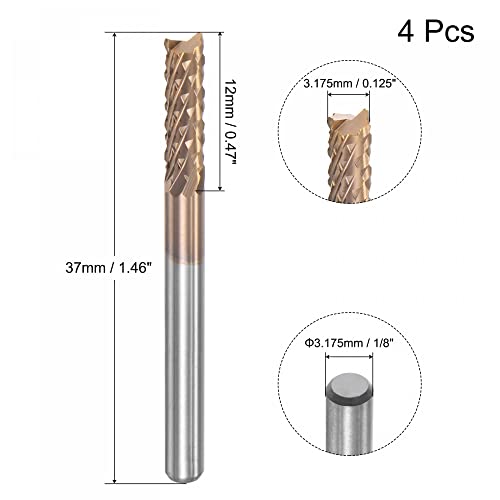 Image of uxcell End Mill CNC Router Bits, 1 /8 inch 3.175mm Shank 3.175mm x 12mm Titanium Coated Tungsten Carbide Engraving Milling Cutter for PCB Plastic Fiber Wood 4pcs
