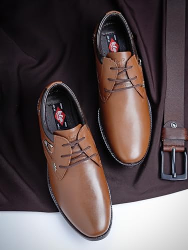 Image of Lee Cooper LC2024B3R Men's Leather Derby Formal Shoes | Lightweight, Comfortable & Stylish Lace-Ups for Office, Business