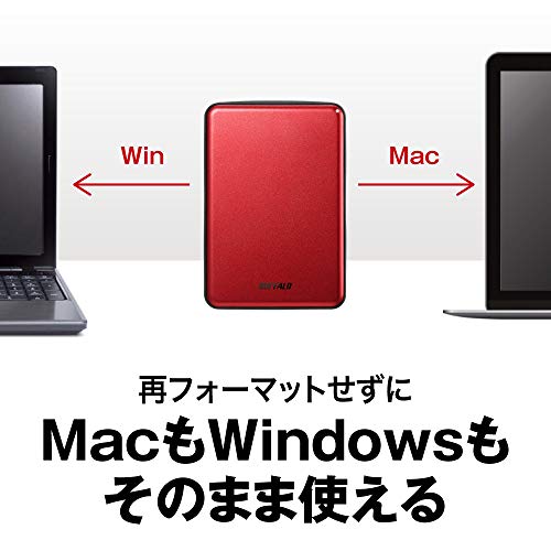 BUFFALO USB3.1(Gen.1)対応 アルミ素材&薄型ポータブルHDD 1TB レッド HD-PUS1.0U3-RDD