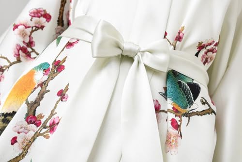 Image of Women's Silk Kimono Robe Short Bathrobe Nightgown 100% Mulberry Silk for Women - Classic Floral Pattern
