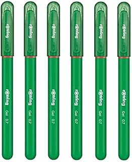 rOtring Gel Rollerball Pens - Medium Point 0.7mm - Rubber Grip - Pack of 6 - Green Ink - Smooth Quick Drying Gel Ink