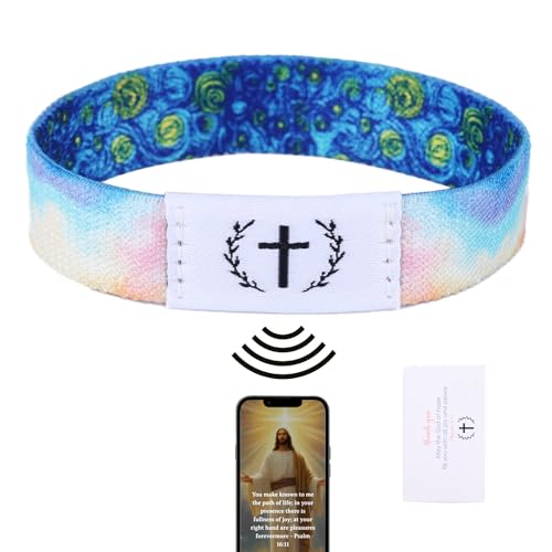 BOXOB Pulseras Bíblicas con NFC, Pulsera Elástica Nailon Versículos Bíblicos Diarios Pulseras Jesús para Mujeres y Hombres Decoraciones Perfectas y Regalos Inspiradores Cristianos