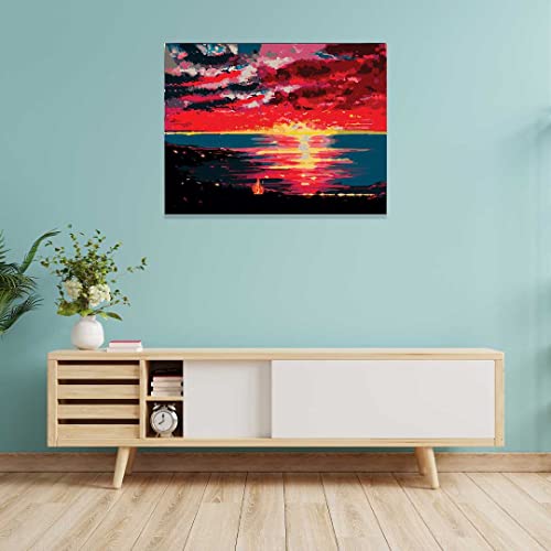 Image of RANGOLI 100% Cotton Stretched Canvas Painting 400 GSM, Framed Soothing Sunset Canvas Abstract Wall Art for Living Room, 3D Paintings for Wall Decor (12 x 18 Inch With Frame)