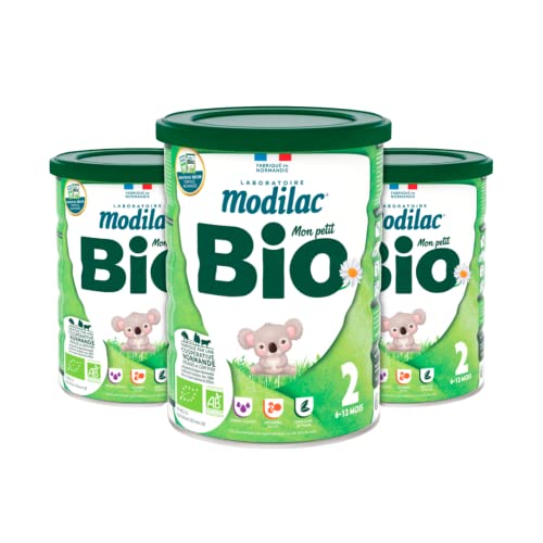 Modilac - Lait Infantile en Poudre Bio 2 - Lait Écrémé 100% Français - Riche en Vitamines, DHA - Convient en Relais de l'Allaitement Maternel - 2eme Age, de 6 à 12 Mois - Lot de 3x800g Cover