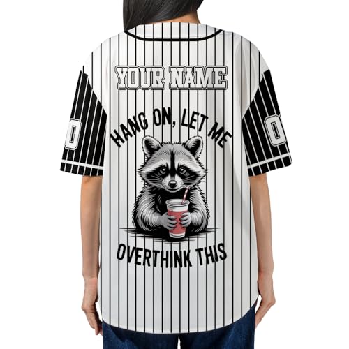 BAS221 Custom Funny Raccoon Baseball Jersey, Hang On Let Me Overthink This Personalized Baseball Jersey, Raccoon Lovers miniatura 3