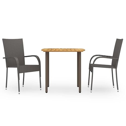 Brown Solid Acacia Wood PE Rattan Dining Set, Square Table