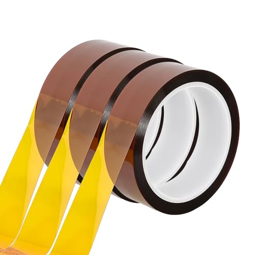 3 Rotoli 20mmX20m Alta Temperatura Nastro Adesivo Resistente al Calore, Nastro per Sublimazione Termico, Polyimide Kapton Tape Nastro per Saldatura Stampante 3D Schede Sublimazione e Isolamento (A)