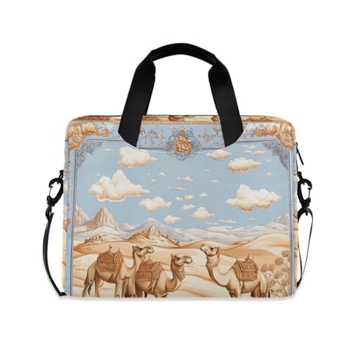 Sacoche ordinateur 15,6 pouces rigide Desert Camel bleu avec bandoulière et poignée confortable