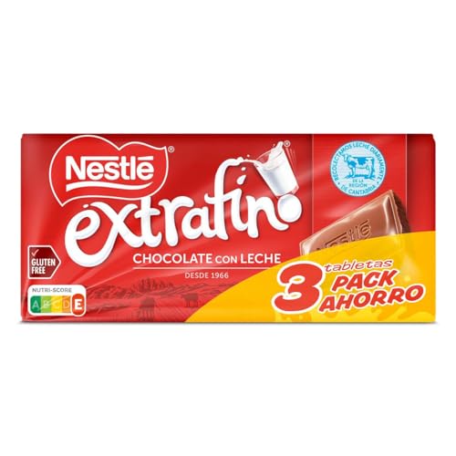 Nestlé Extrafino Tableta de Chocolate con Leche, 3 x 125g