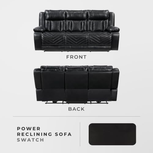 Image of Lexicon Power Double Reclining Sofa, Center Drop Down Table, Black