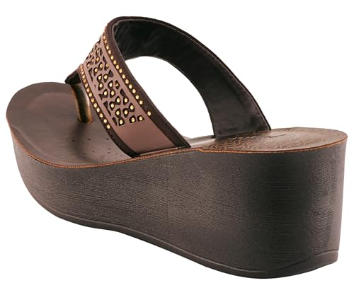 Image of puntoblu Embellished Ultra Comfort Platform Heels for Women | Comfortable Padded Footbed | Anti-Skid & Durable High Heel Slippers for Girls | Ideal for Casual, Party & Ethnic Wear