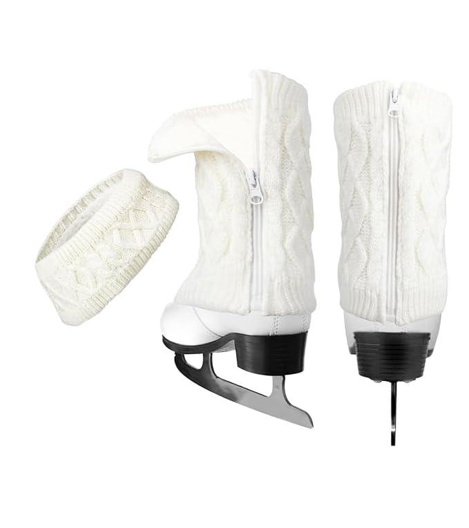 Image of TUYUU Zipper Leg Warmers and Headband Set, Fleece Lined Knit Legwarmers for Figure Skating, Ice Skating, Dance & Hockey