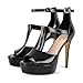 Only maker High Heel Sandals Stiletto Platform Peep-Toe for Women with T-Strap Adjustable Ankle Strap Buckle Patent Leather Black Size 5