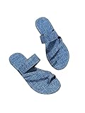 GORGLITTER Women's Denim Jean Sandals Cute Dressy Toe Ring Strappy Slip on Slide Flats Sandal Blue A EUR39
