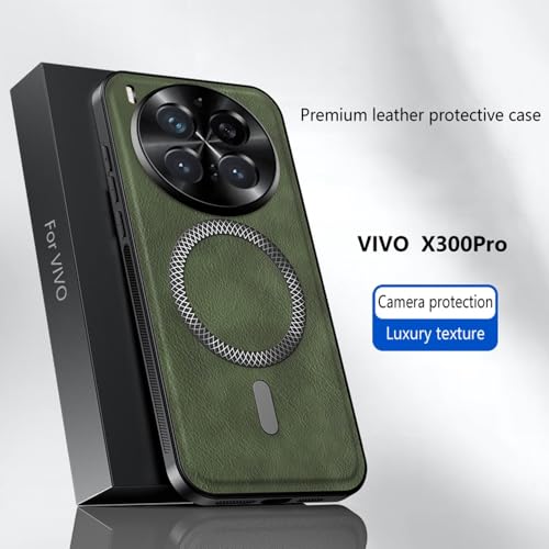 Image of for vivo X300 Pro 5G Magnetic Case PU TPU PC Phone Back Cover with Metal Lens Frame - Green