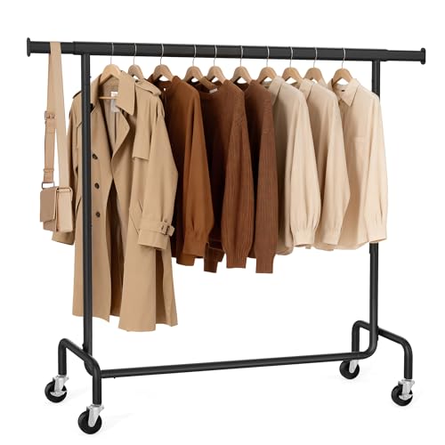 Miniatura 8 de Songmics Burro Ropa Con Ruedas, Perchero Burro Extensible Con Carga Pesada, Capacidad De Carga De 130 Kg, 45 X 110-150 X 162,9 Cm, Fácil De Montar, Portátil, Negro Mate Hsr011b01