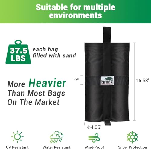Image of Eurmax USA 4-Pack 150LBS Capacity Universal Canopy Weight Bags,Heavy Duty Windproof Sandbags with All-Around Wrap Design,Ultimate Stability for Pop Up Tent,Shelter in High Winds(Sand Not Included)