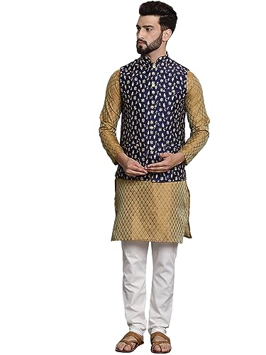 Image of SOJANYA (Since 1958 Men's Silk Blend Kurta Pyjama & Embroiderd Nehrujacket Combo