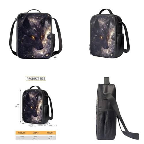 Galaxy Wolf Backpack for Boys Girls Backpack with Lunch Box Water Bottle Holder and Big Pencil Case 4Pcs Set 17" Bookbag with Front Pocket for School Lightweight School Bag for Kids Elementary4